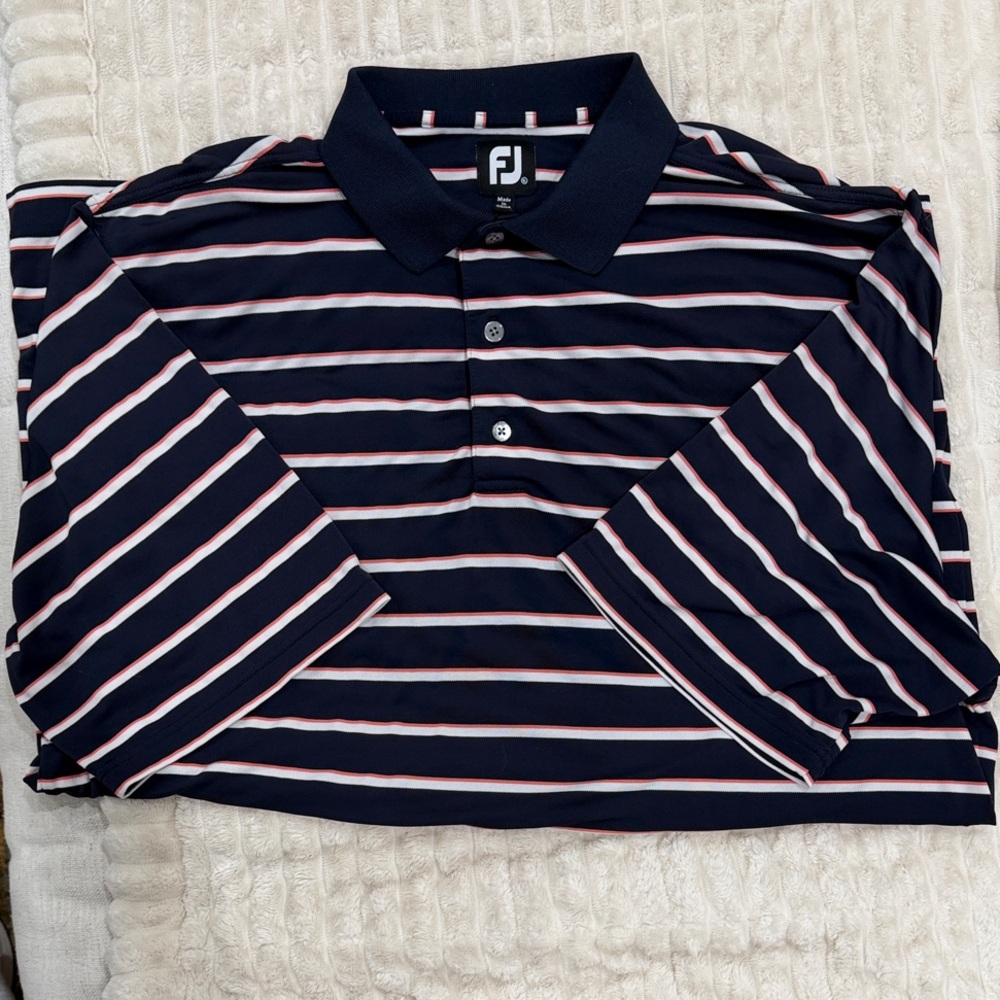 "FootJoy FJ Men’s ProDry Striped Golf Polo Shirt extra Large Blue Golfcore